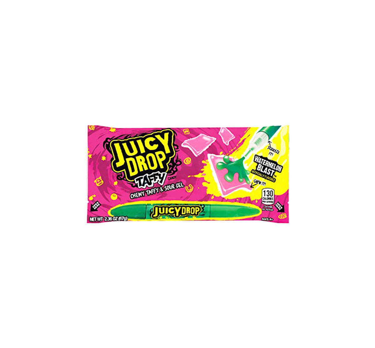 Juicy Drop Taffy Sweet Chewy Candy with Sour Gel Pen Watermelon Blast